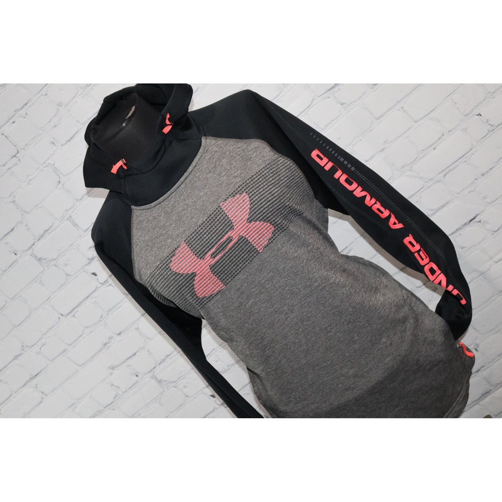 Under Armour Hoodie Women Large Fitted Gray Black Pink Logo Pullover Gym **
